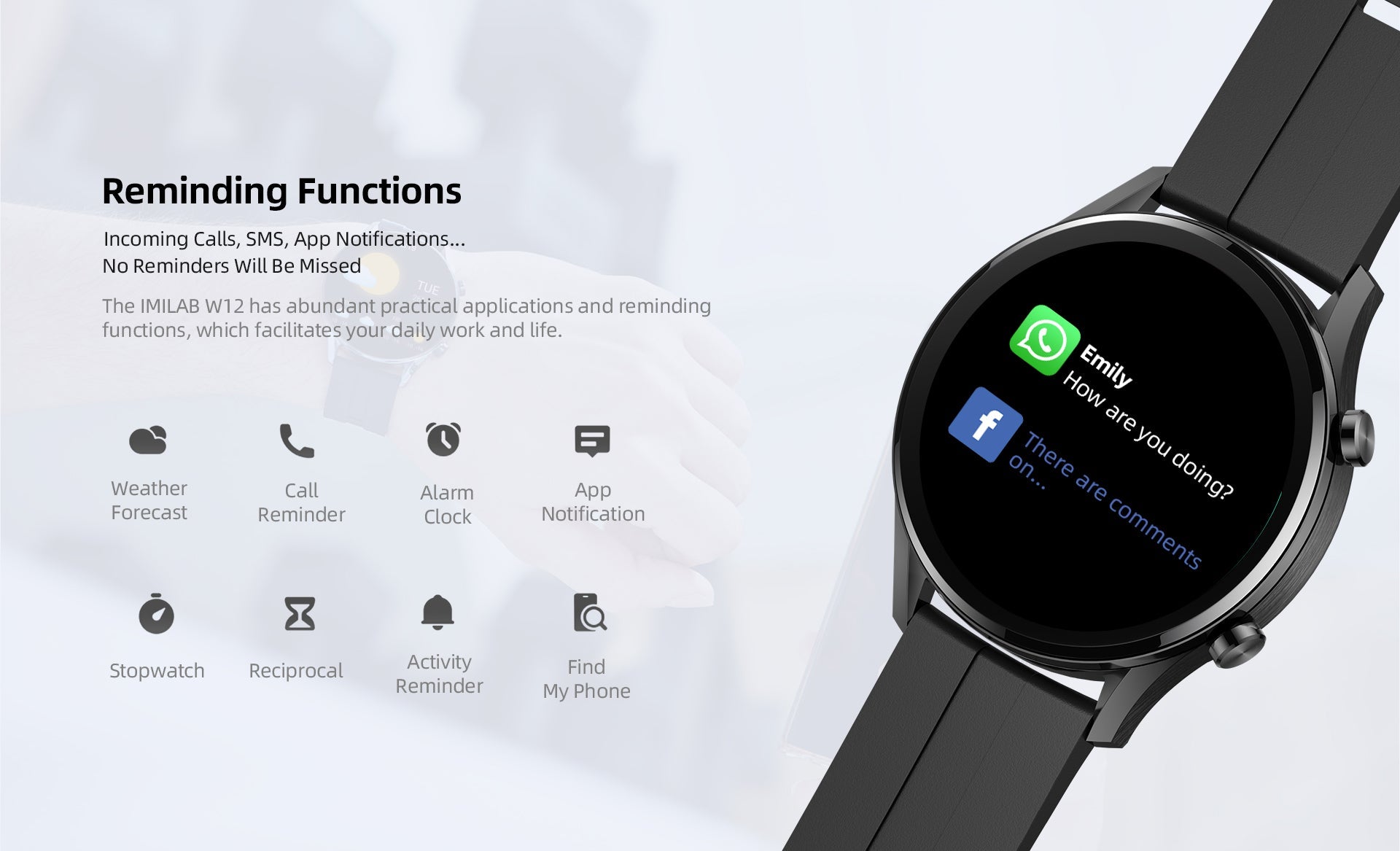 IMILAB W12 Smartwatch Bluetooth Fitness Tracker Heart Rate Waterproof