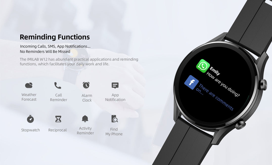 IMILAB W12 Smartwatch Bluetooth Fitness Tracker Heart Rate Waterproof