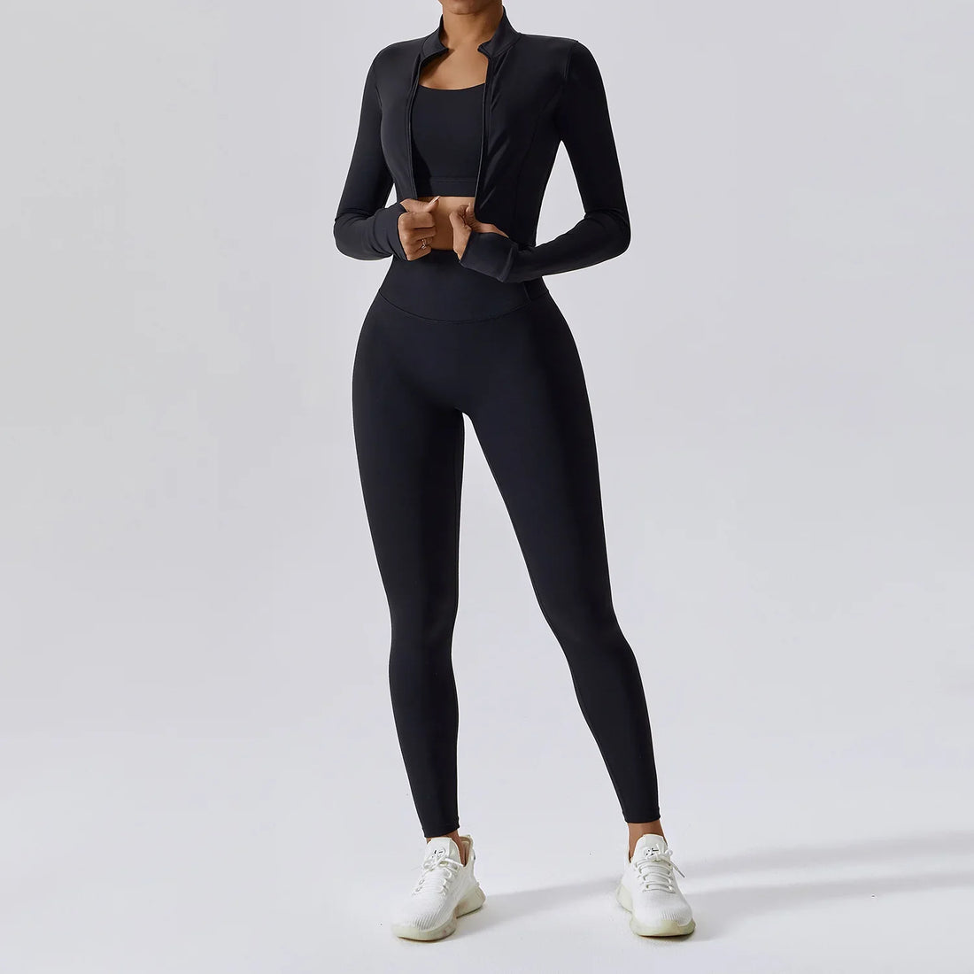 3 Piece Workout Outfit Sports Bra Leggings Long Sleeve Activewear