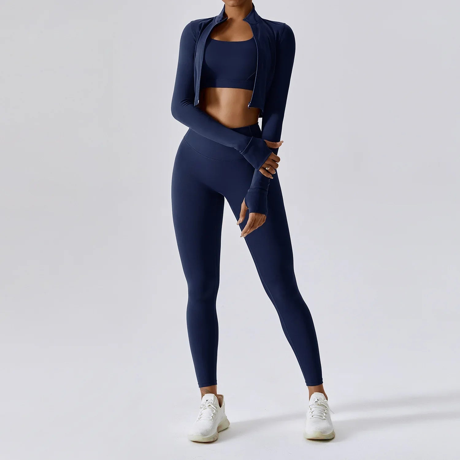 3 Piece Workout Outfit Sports Bra Leggings Long Sleeve Activewear