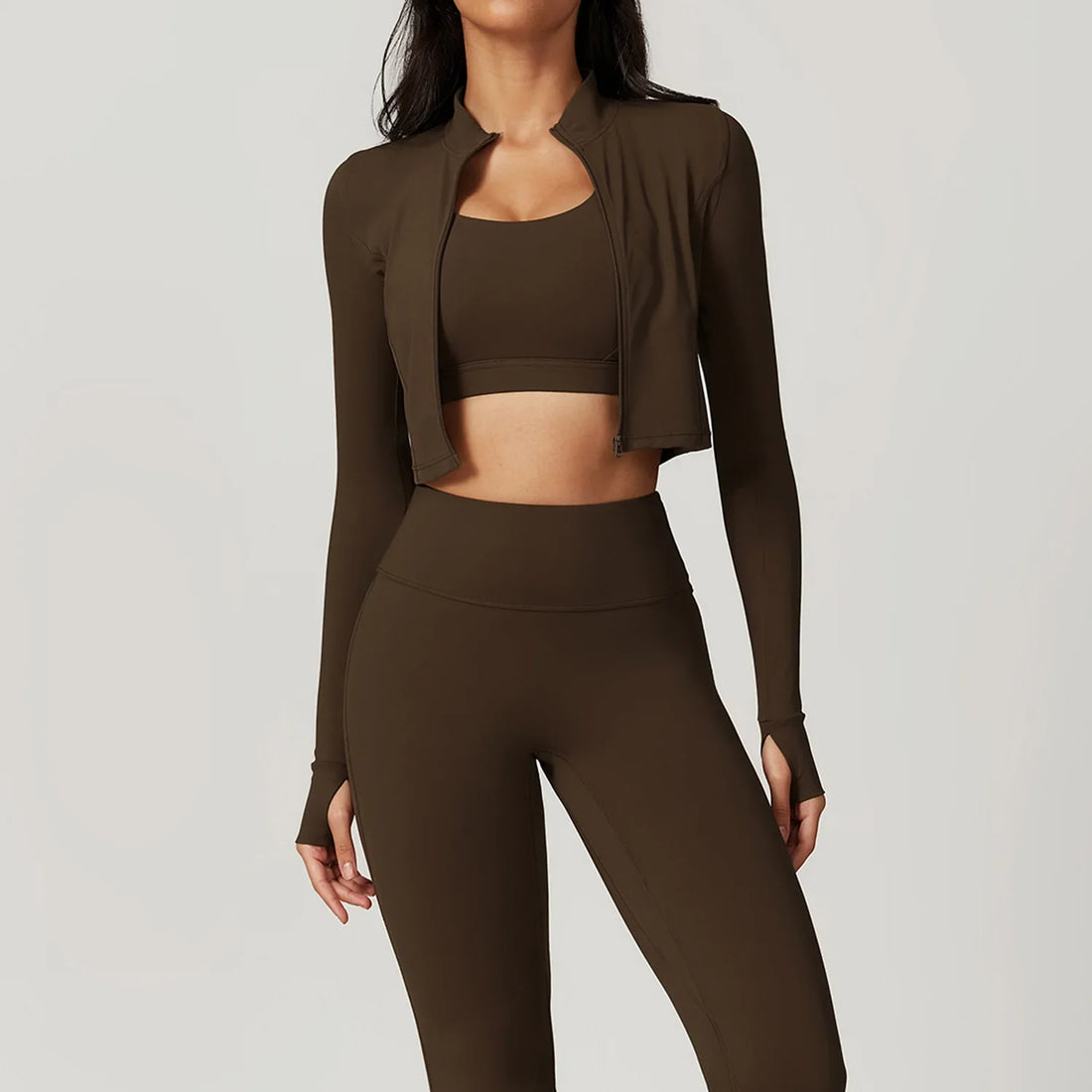 3 Piece Workout Outfit Sports Bra Leggings Long Sleeve Activewear
