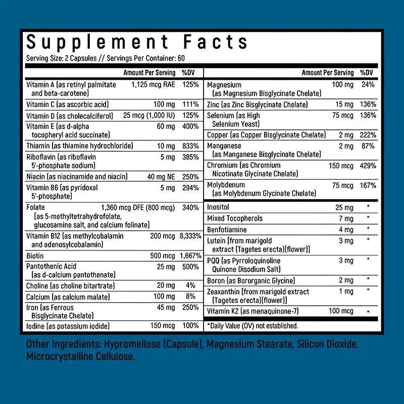 Multivitamin Supplement with Iron Zinc Calcium for Overall Health Support