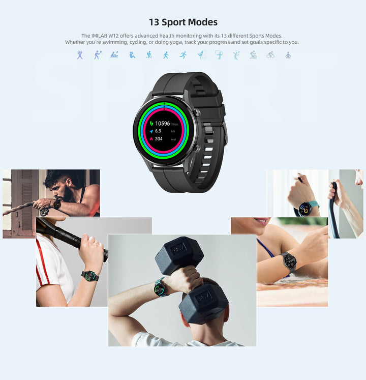 IMILAB W12 Smartwatch Bluetooth Fitness Tracker Heart Rate Waterproof